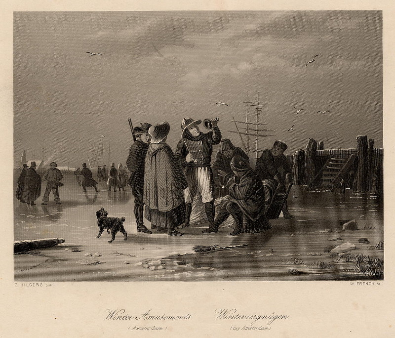 afbeelding van prent Winter amusements  / Wintervergnügen (Amsterdam) van W. French, naar C. Hilgers