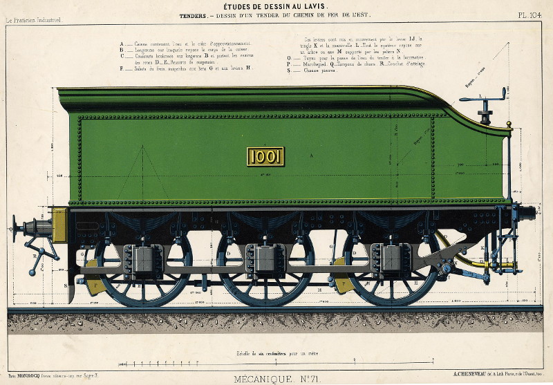 afbeelding van prent Tenders. Dessin d´un tender du chemin de fer de l´est.  van A. Cheneveau (Trein, )