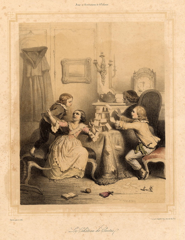afbeelding van prent Le château de cartes van Augustin Bry, naar Theodore Valerio (, )