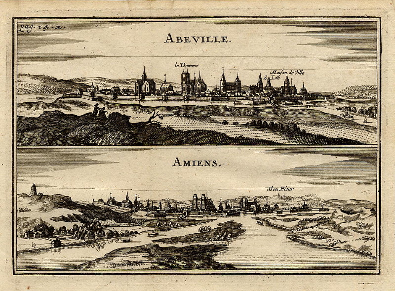 afbeelding van prent Abeville, Amiens van Mathias Merian (Amiens)