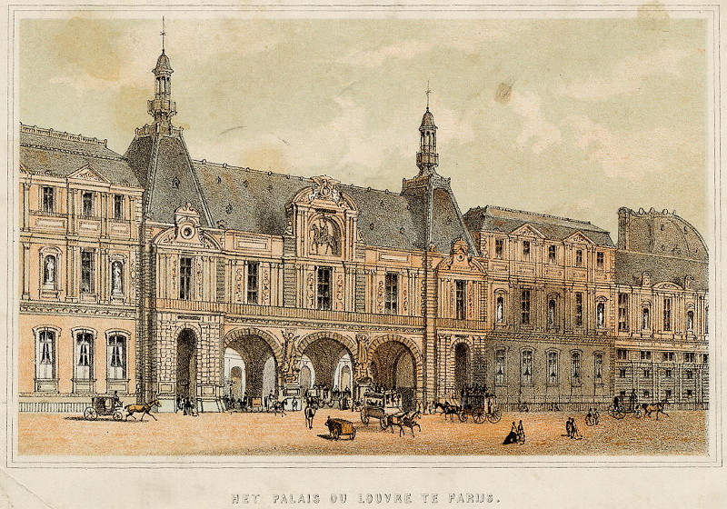 afbeelding van prent Het Palais du Louvre te Parijs van nn (Parijs)