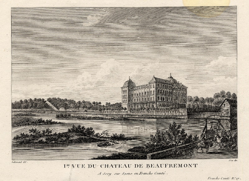afbeelding van prent 1re vue du chateau de Beaufremont, a Scey sur Saone en Franche Comté van Jean-Baptiste Lallemand (Scey-sur-Sane)