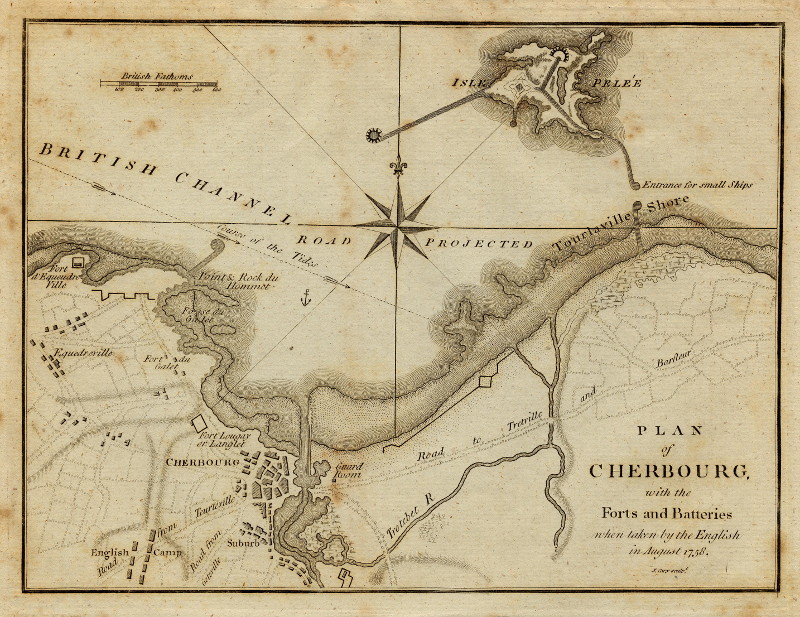 afbeelding van plattegrond Plan of Cherbourg, with the forts and batteries when taken by the English in August 1758 van J. Cary (Cherbourg-Octeville)