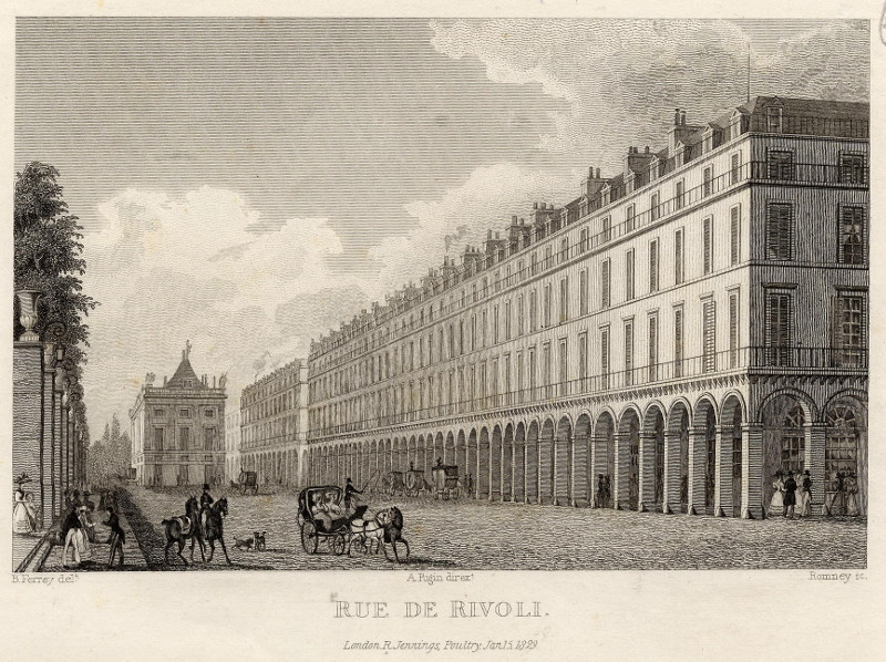 afbeelding van prent Rue de Rivoli van Romney, naar B. Ferrey (Parijs)