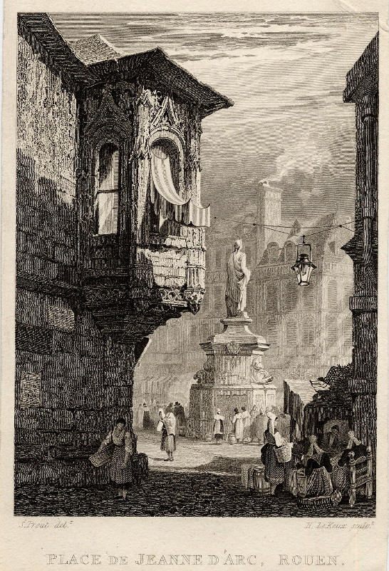 afbeelding van prent Place de Jeanne D´Arc, Rouen van H. LeKeux, naar S. Prout (Rouen)