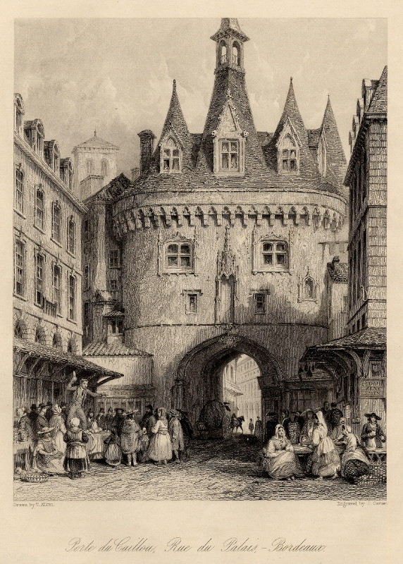 afbeelding van prent Porte du Caillou, Rue du Pailais, - Bordeaux van J. Carter, naar T.Allom (Bordeaux) afbeelding van prent Porte du Caillou, Rue du Pailais, - Bordeaux van J. Carter, naar T.Allom (Bordeaux)