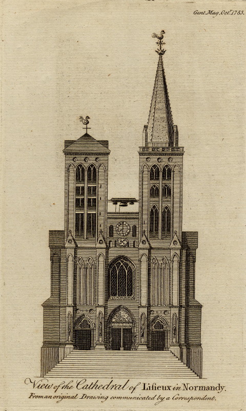 afbeelding van prent VIew of the cathedral of Lisieux in Normandy van nn (Lisieux)