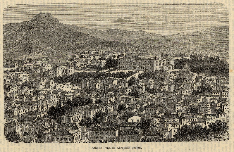 afbeelding van prent Athene van de Acropolis gezien van Winkler Prins (Athene)