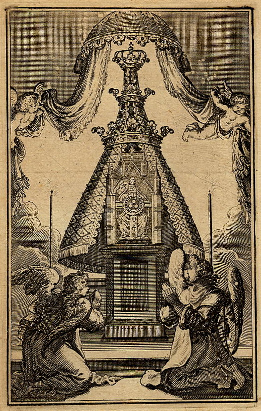 afbeelding van prent Twee engelen bij een altaar van nn