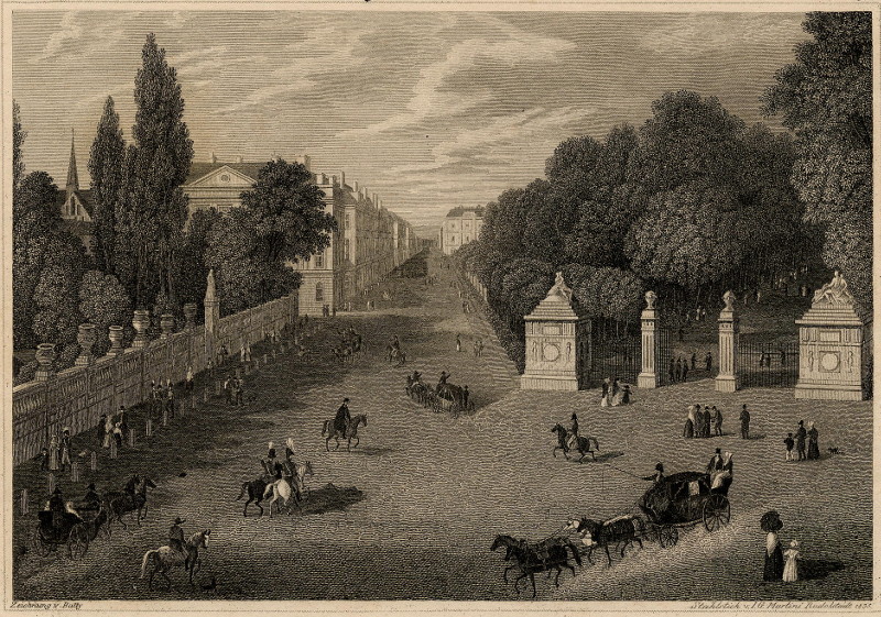 afbeelding van prent Rue Royale und Park in Brüssel van v. Batty (Brussel)