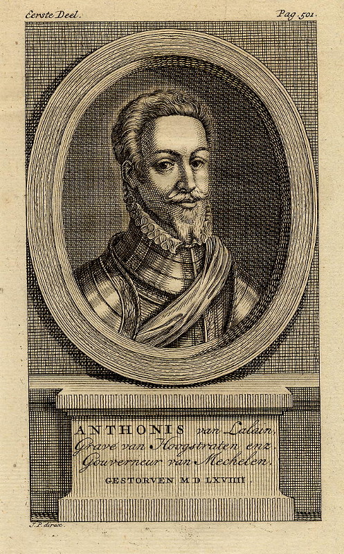 afbeelding van prent Anthonis van Lalain, Grave van Hoogstraten enz. Gouverneur van Mechelen Gestorven MDLXVIIII van Jan Punt (Adel,)