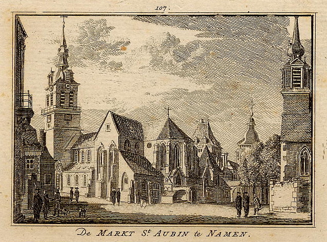 afbeelding van prent De markt St. Aubin te Namen van H. Spilman (Namen)