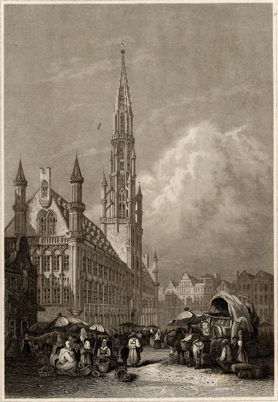 afbeelding van prent Das Rathaus in Brüssel van nn (Brussel)