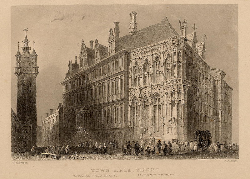 afbeelding van prent Town hall, Ghent van A. H. Payne, naar W.H. Bartlett (Gent)