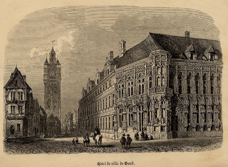 afbeelding van prent Hotel de ville de Gand van Andrew Best -Leloir (Gent)