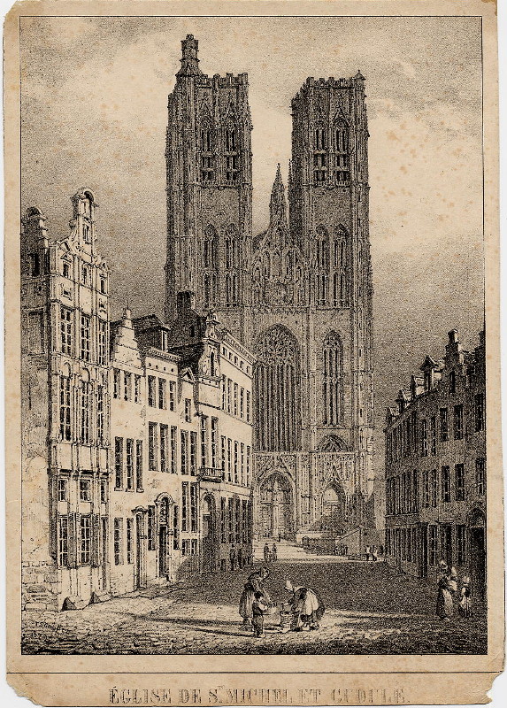 afbeelding van prent église de St. Michel et Gudule van nn (Brussel)