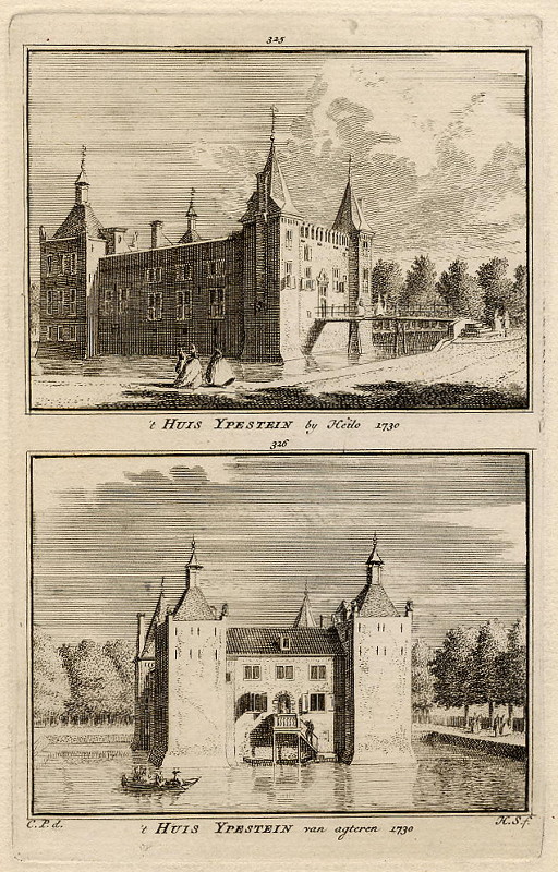 afbeelding van prent ´t Huis Ypestein bij Heilo, t Huis Ypestein van agteren van H. Spilman en C. Pronk (Heiloo)