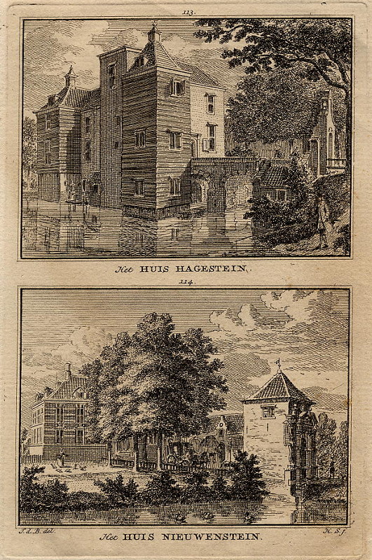 afbeelding van prent Het huis Hagestein, het huis Nieuwenstein van H. Spilman naar J. de Beyer (Hagestein)