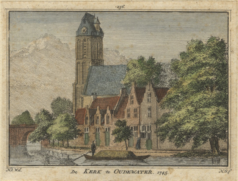 afbeelding van prent De kerk te Oudewater 1745 van H. Spilman naar H. de Wit (Oudewater)