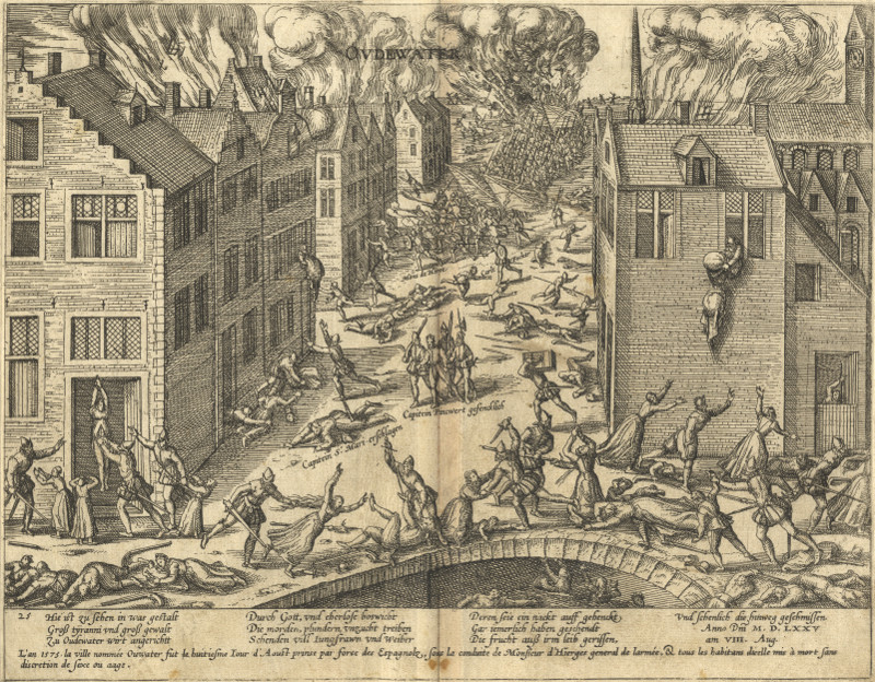 afbeelding van prent Moord te Oudewater, 1575 van nn naar F. Hogenberg (Oudewater)