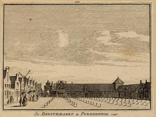afbeelding van prent De beestemarkt te Purmerende, 1726 van H. Spilman (Purmerend)