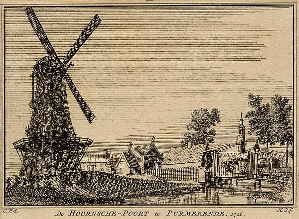 afbeelding van prent De Hoornsche-poort te Purmerende, 1726 van H. Spilman en C. Pronk (Purmerend)