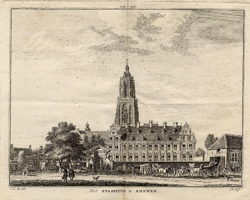 afbeelding van prent Het stadhuis te Rhenen van H. Spilman naar J. de Beyer (Rhenen)