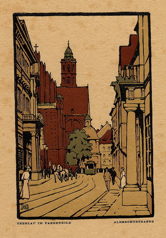 afbeelding van prent Breslau in Farbenbild, Albrechtstrasse van nn (Wrocław)
