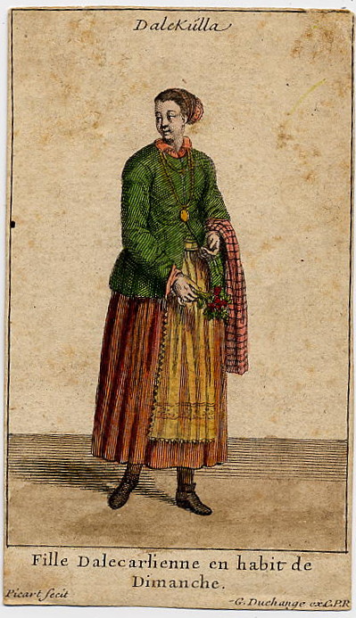 afbeelding van prent Fille Dalecarlienne en habit de Dimanche van G. Duchange, B. Picart