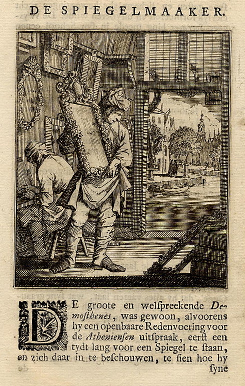 afbeelding van prent De Spiegelmaaker van Jan Luyken