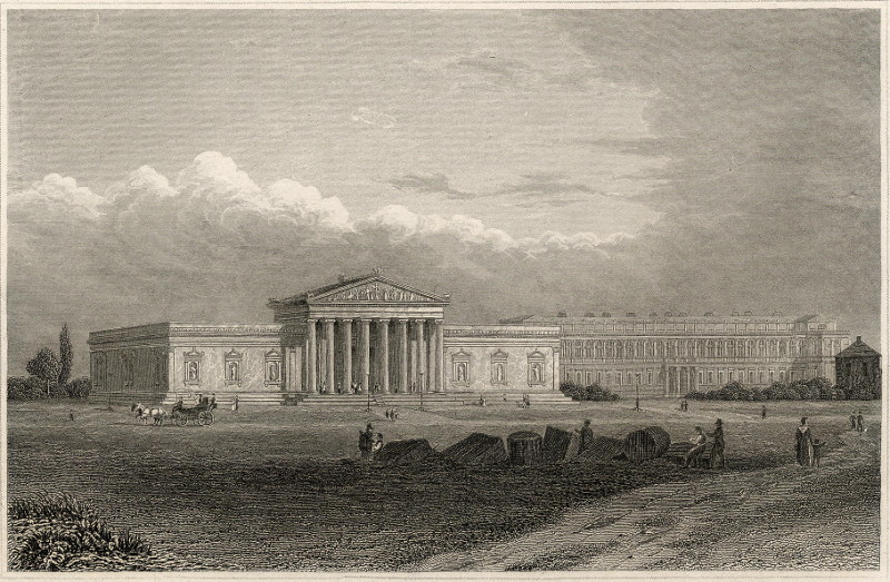 afbeelding van prent Die Glyptothek und Pinacothek in München van nn (München, Munich)