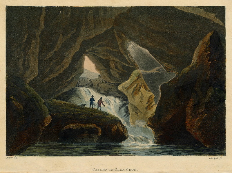 afbeelding van prent Cavern in Glen Coe van J. Merigot naar J.C. Nattes (Glen Coe)