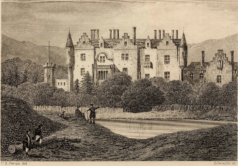 afbeelding van prent Abbotsford, Habitation de Sir Walter Scott van F.A. Pernot, Schroeder (Melrose)