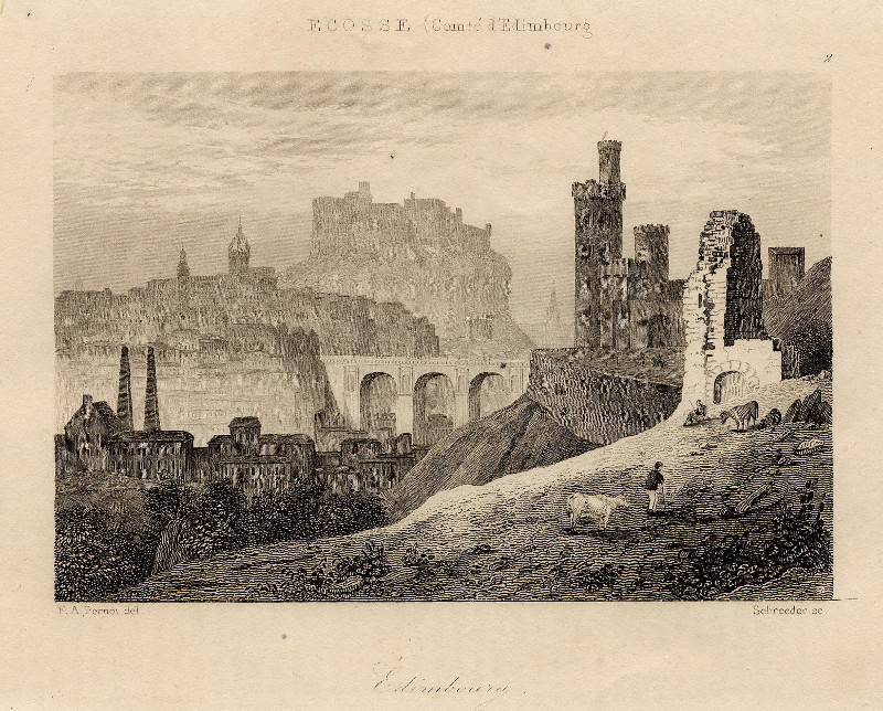 afbeelding van prent Edinbourg van F.A. Pernot, Schroeder (Edinburgh)