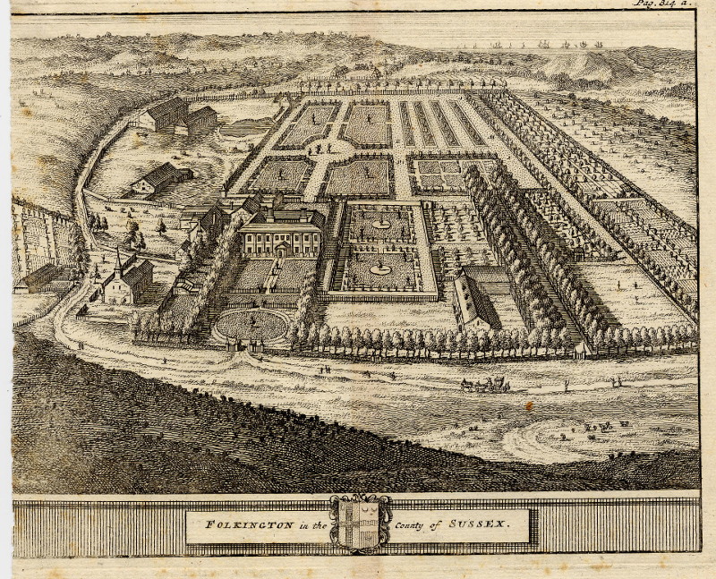 afbeelding van prent Folkington in the County of Sussex van Pieter van der Aa, naar Johannes Kip (Folkington)