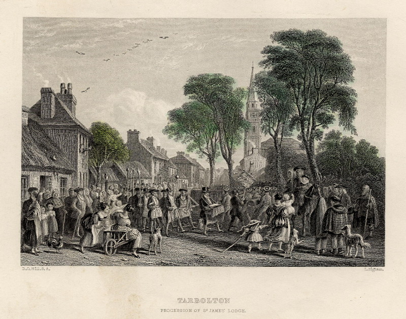 afbeelding van prent Tarbolton, procession of St. James´ lodge van T. Higham, D.O. Hill S.A. (Tarbolton)