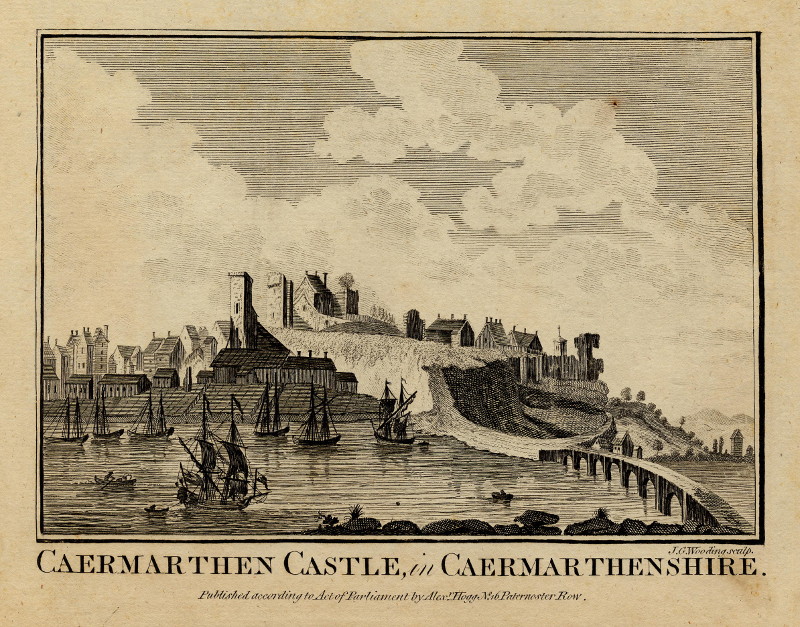 afbeelding van prent Caermarthen Castle, in Caermarthenshire van J.G. Wooding (Carmarthen)
