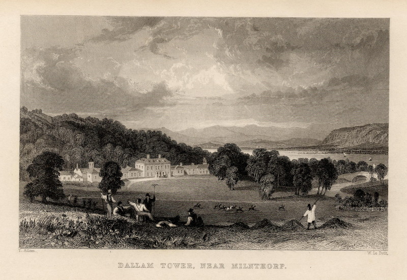 afbeelding van prent Dallam Tower, near Milnthorp van W. le Petit, naar T. Allom (Milnthorpe)