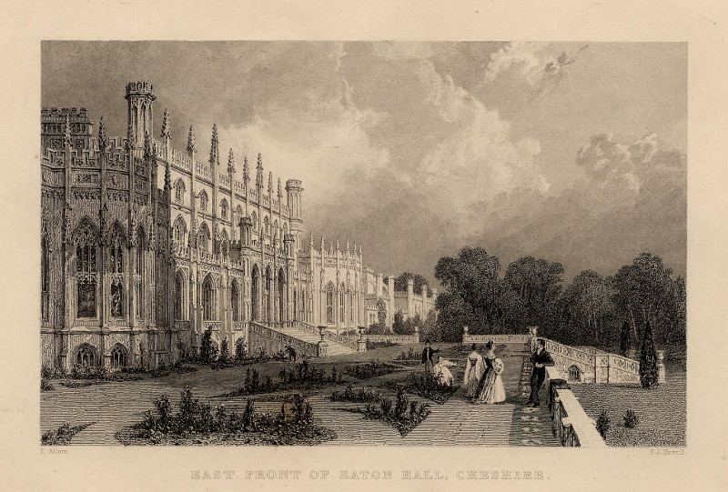 afbeelding van prent East front of Eaton Hall, Cheshire van F.J. Havell, T. Allom (Eaton)