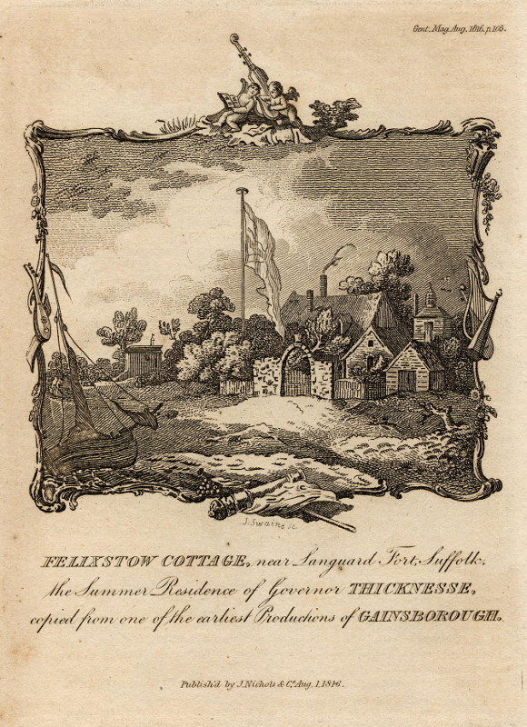 afbeelding van prent Felixstow Cottage, near Languard Fort, Suffolk van J. Swaine (Felixstowe)