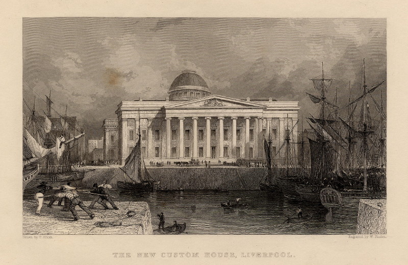 afbeelding van prent The new custom house, Liverpool van W. Finden, T. Allom (Liverpool)