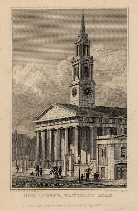 afbeelding van prent New church, Waterloo Road van J. Cleghorn, T.H. Shepherd (Londen, London)