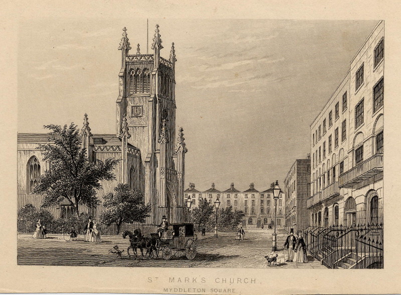 afbeelding van prent St. Mark´s Church, Myddleton Square van John Tallis (Londen, London)
