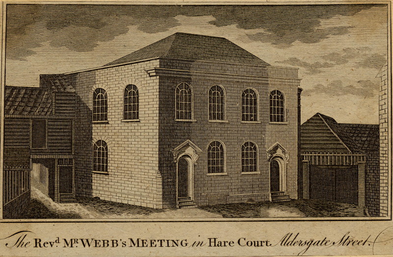 afbeelding van prent The Revd. Mr. Webb´s Meeting in Hare Court Aldersgate Street. van nn (Londen, London)