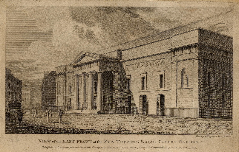 afbeelding van prent View of the East Front of the New Theatre Royal, Covent Garden van S. Rawle (Londen, London)