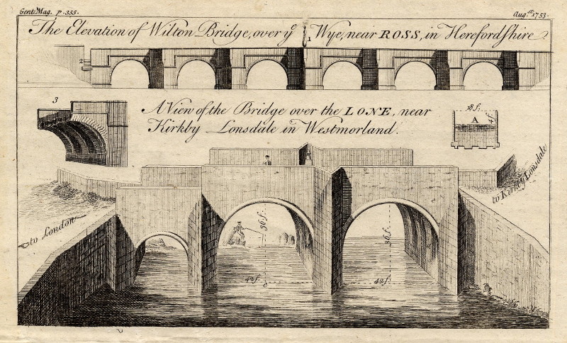 afbeelding van prent The Elevation of Wilton Bridge, over the Wye, near ROSS, in Herefordshire van nn (Ross-on-Wye, Kirkby)