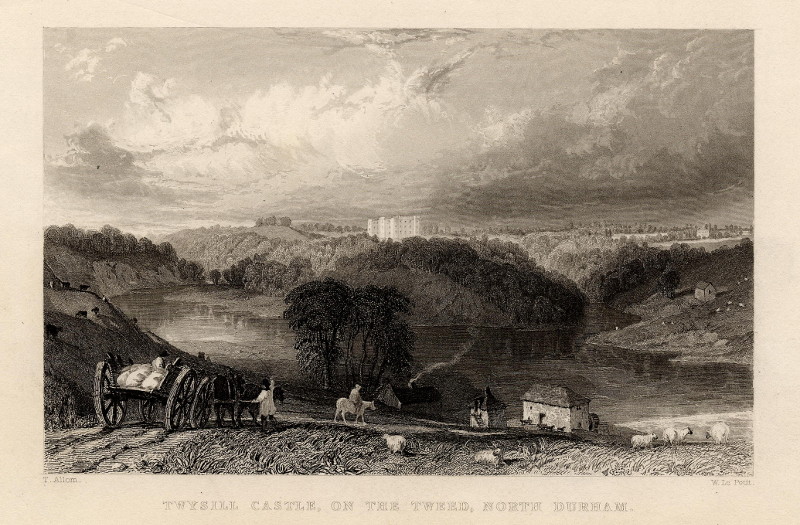 afbeelding van prent Twysill castle, on the Tweed, North Durham van W. le Petit, naar T. Allom (Durham)
