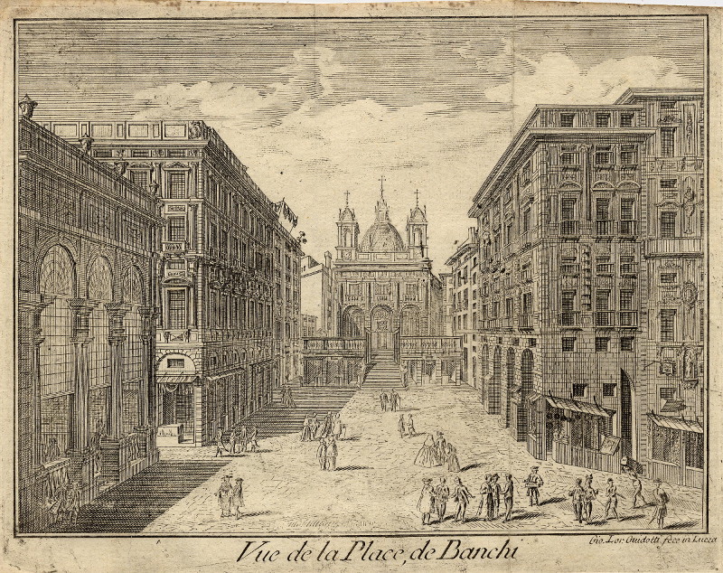 afbeelding van prent Vue de la Place de Banchi van Gio. Lor. Guidotti (Genua, Genoa)