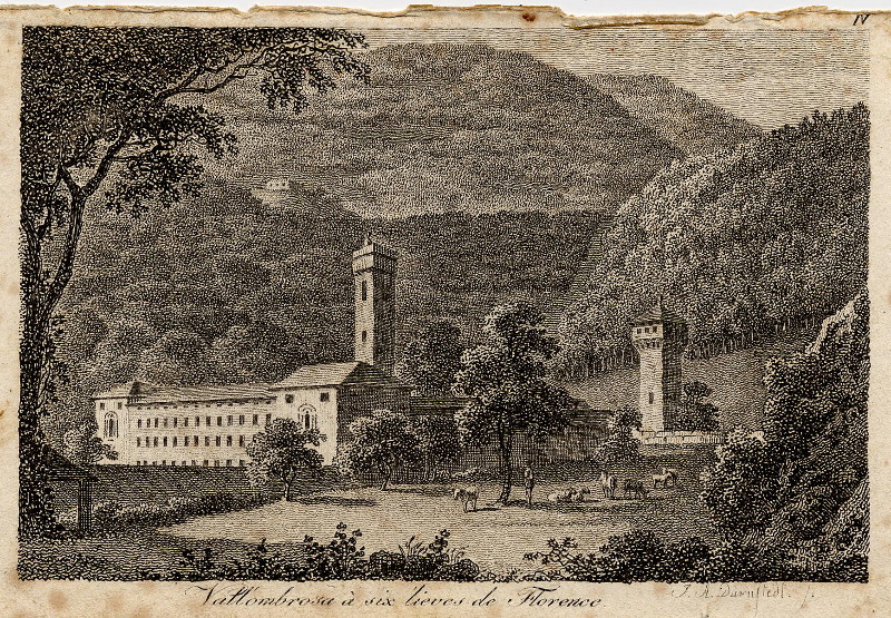 afbeelding van prent Vallombrosa à six lieves de Florence van J.A. Darnstedt (Vallombrosa)