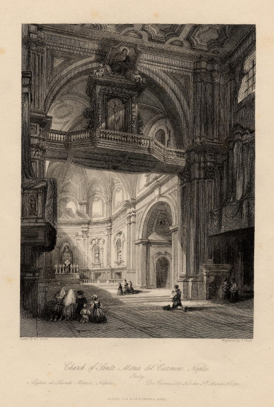 afbeelding van prent Church of Santa Maria Del Carmine, Naples, Italy. van W.L. Leitch, J. Tingle (Napels)